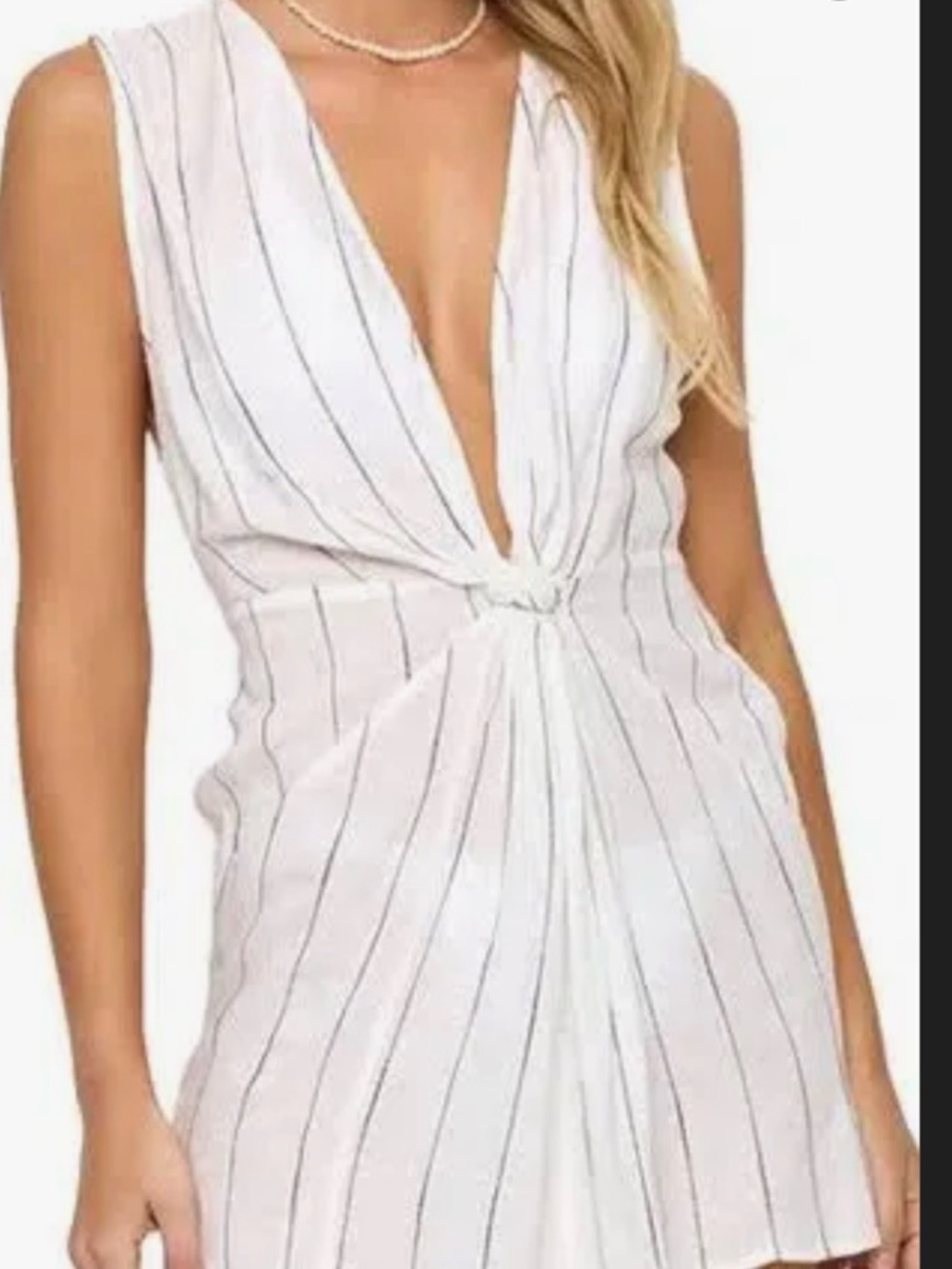 l*space White Linen-Look Striped Swim Coverup, Never Worn